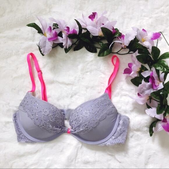 Lavender Embellished Semi Push Up Bra - Picture 1 of 4